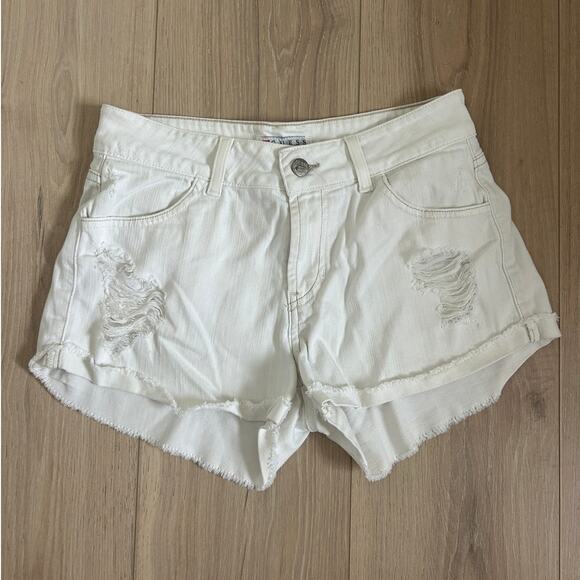 Guess White Denim Cut Off Shorts - Size 26 - Picture 1 of 6